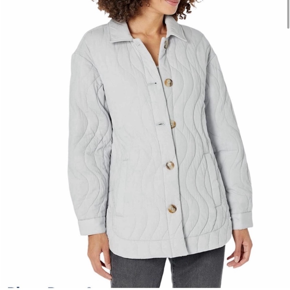Madewell Light Gray Quilted Button-Front Puffer Jacket